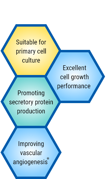 Suitable for primary cell culture, Excellent cell growth performance, Promoting secretory protein production, Improving vascular angiogenesis*