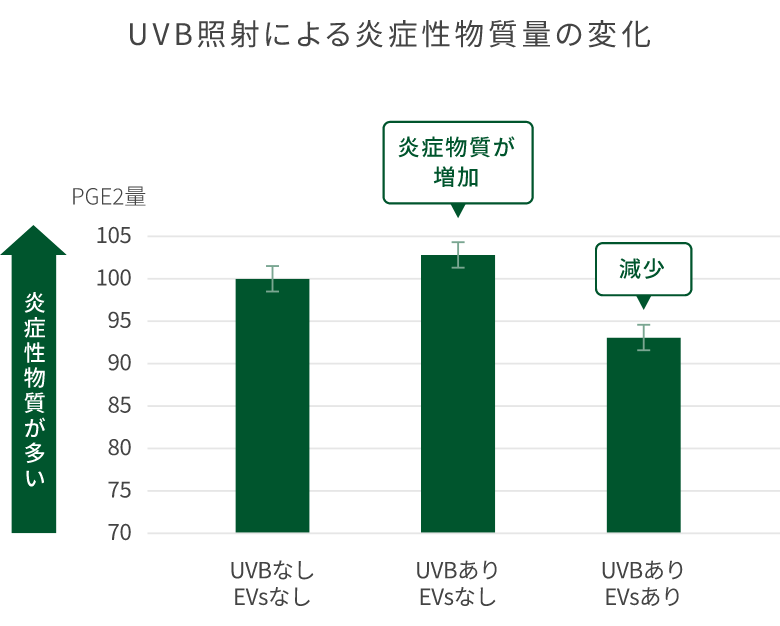 UVB照射による炎症性物質量の変化